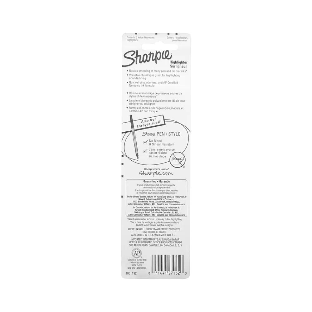 Sharpie Highlighters<Accent Stick Highlighter, Chisel Tip, Yellow, 2/Pack (27162)