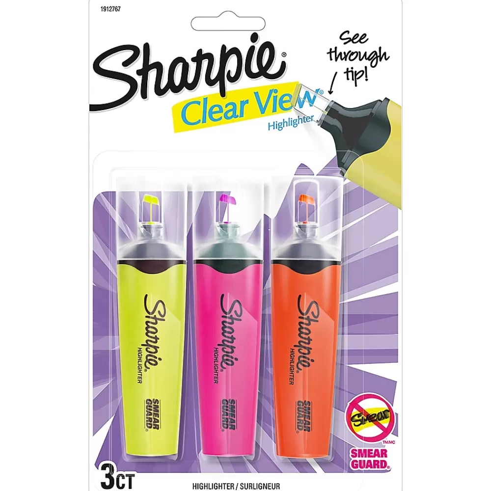 Sharpie Highlighters<Clear View Highlighter, Chisel Tip, Assorted, 3/Pack (1912767/2128222)