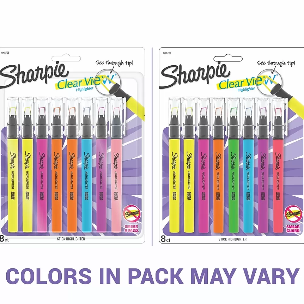 Sharpie Highlighters<Clear View Highlighter, Chisel Tip, Assorted, 8/Pack (1966798/2128218)