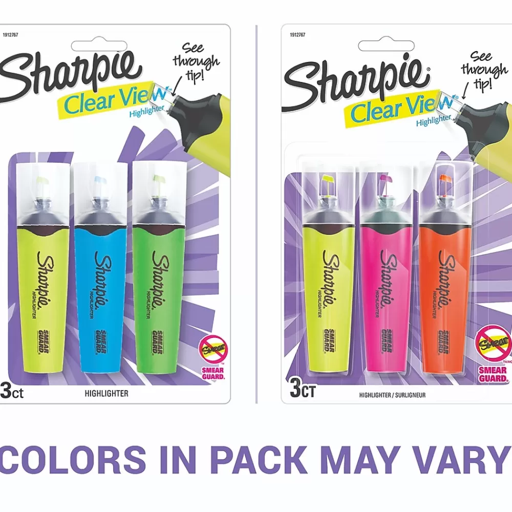 Sharpie Highlighters<Clear View Highlighter, Chisel Tip, Assorted, 3/Pack (1912767/2128222)