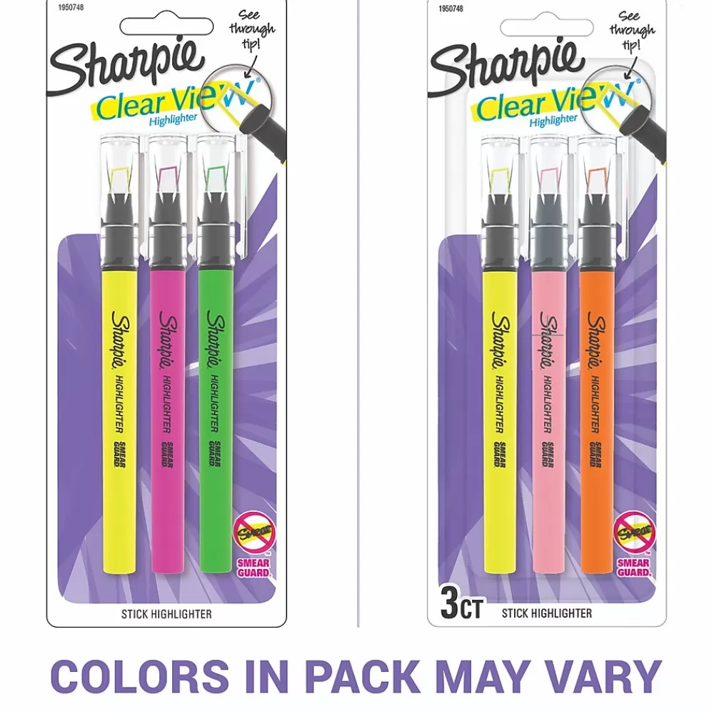 Sharpie Highlighters<Clear View Highlighter, Chisel Tip, Assorted, 3/Pack (1950748/2128214)