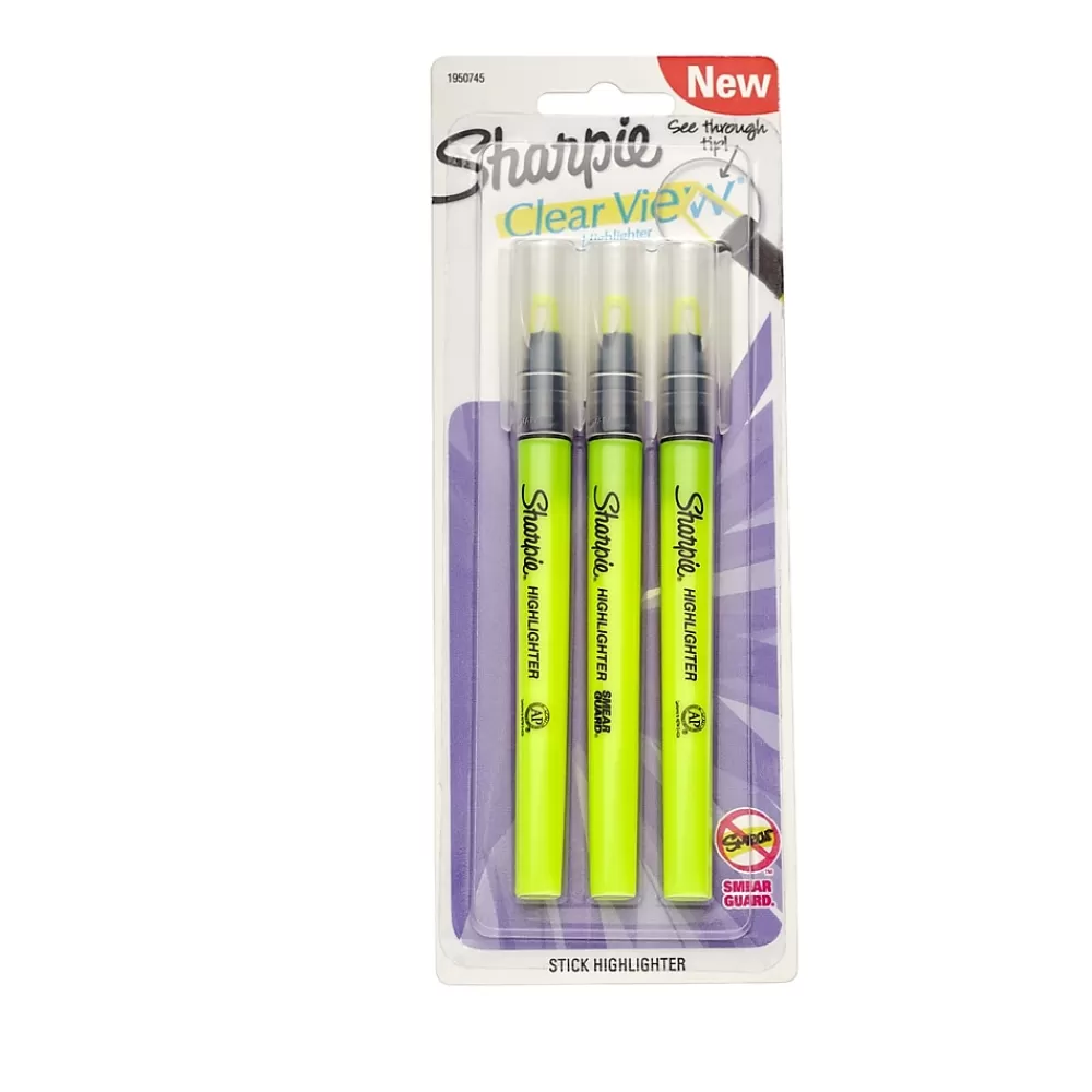 Sharpie Highlighters<Clear View Highlighter, Chisel Tip, Yellow, 3/Pack (1950745/2128217)