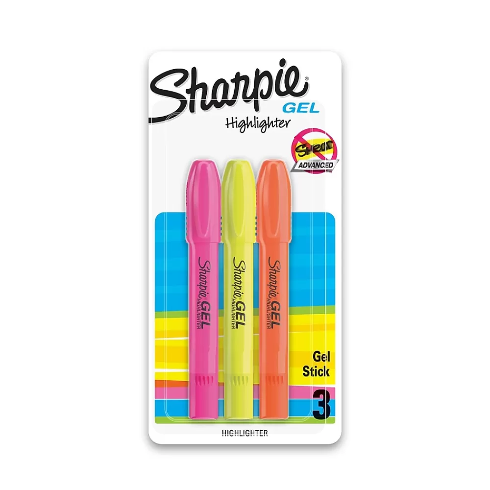 Sharpie Highlighters<Gel Stick Highlighter, Bullet Tip, Assorted Colors, 3/Pack (1780475)