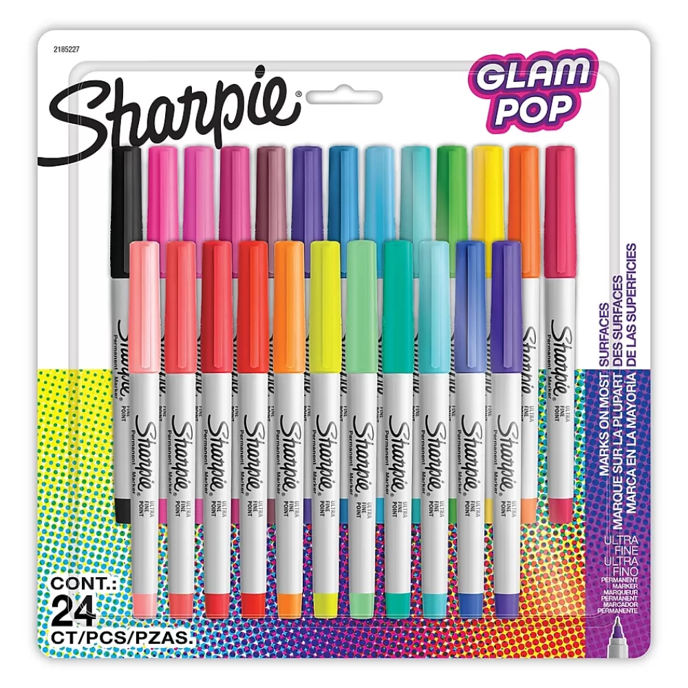 Sharpie Markers<Glam Pop Permanent Markers, Ultra Fine Tip, Assorted, 24/Pack (1949558)