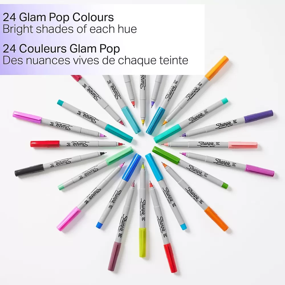 Sharpie Markers<Glam Pop Permanent Markers, Ultra Fine Tip, Assorted, 24/Pack (1949558)