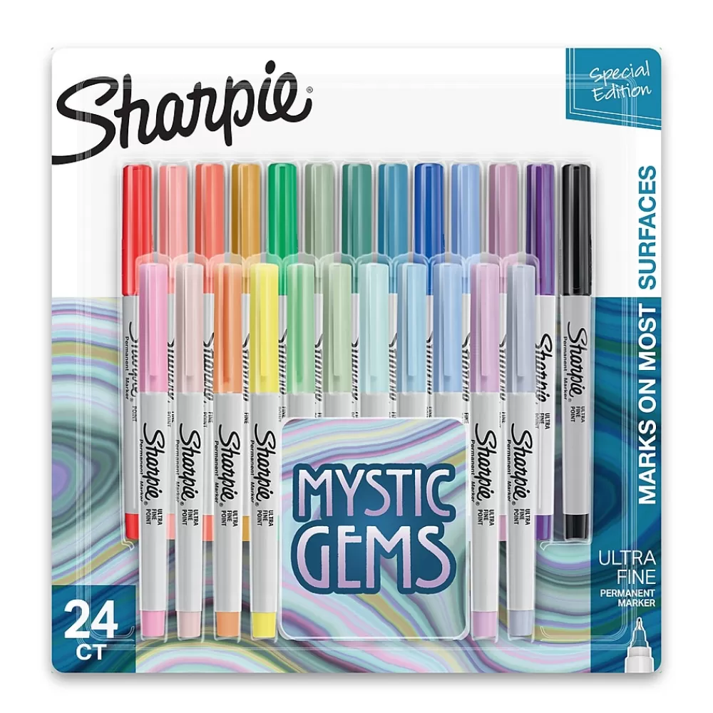 Sharpie Markers<Mystic Gems Permanent Markers, Ultra Fine Tip, Assorted, 24/Pack (2136772)