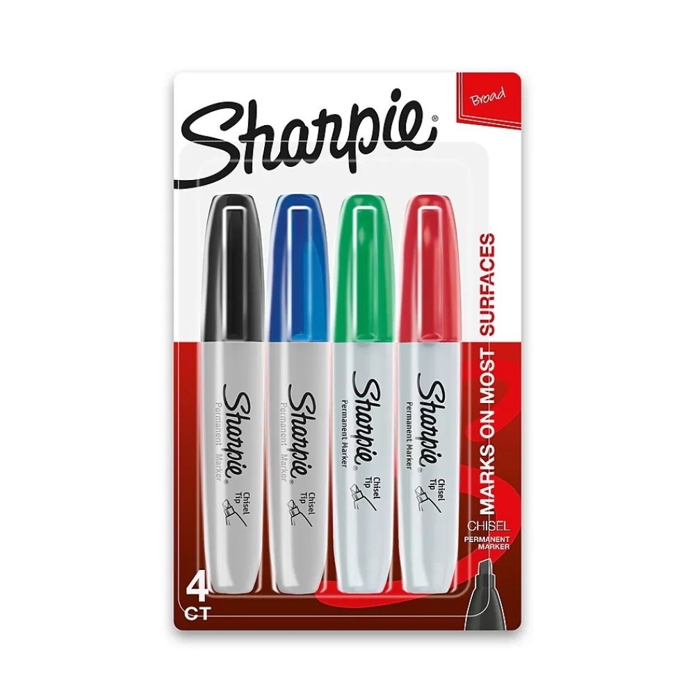 Sharpie Markers<Permanent Marker, Chisel Tip, Assorted, 4/Set (38254PP/2184826)