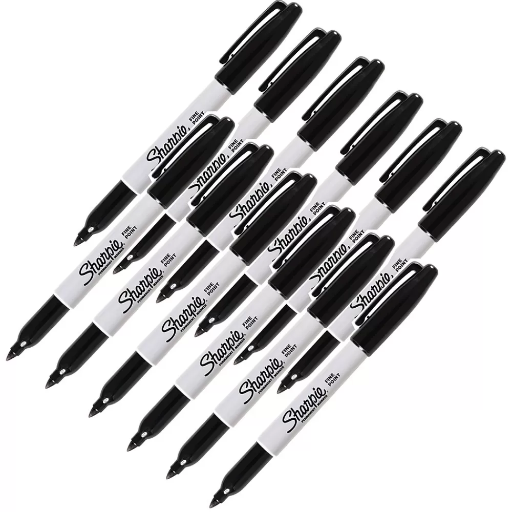 Sharpie Markers<Permanent Marker, Fine Point, Black, 12/Pack (SAN30001-12)