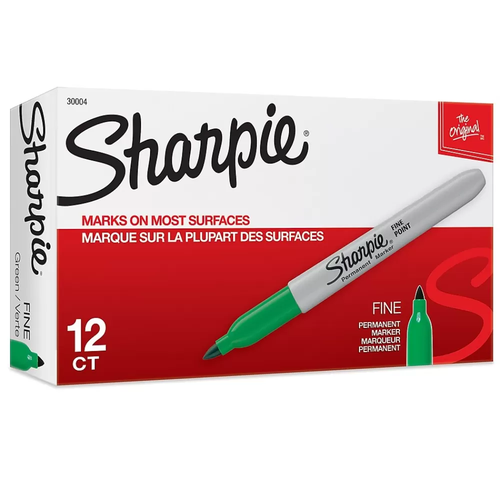 Sharpie Markers<Permanent Marker, Fine Point, Green, 12/Pack (SAN30004-12)