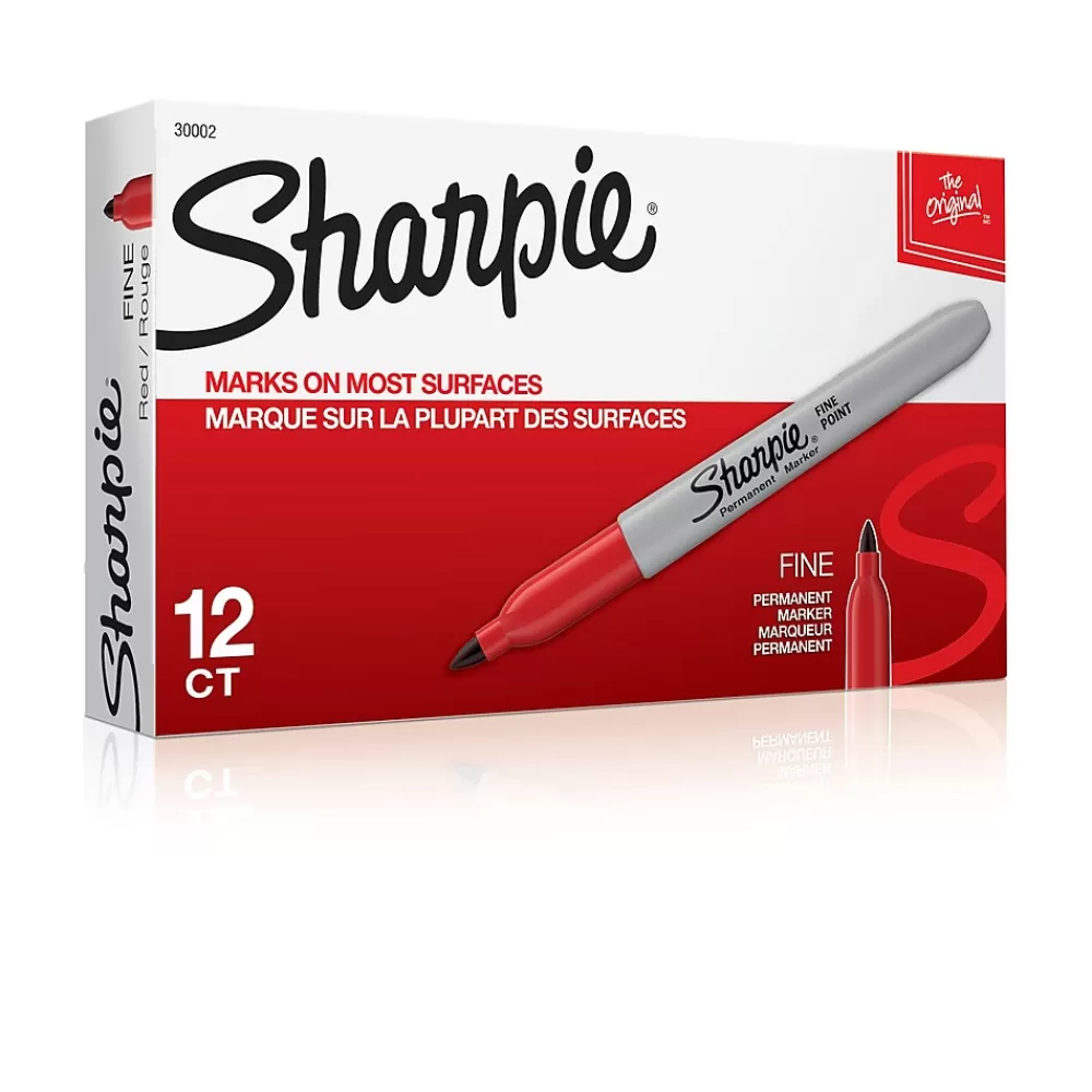 Sharpie Markers<Permanent Marker, Fine Point, Red, 12/Pack (SAN30002-12)