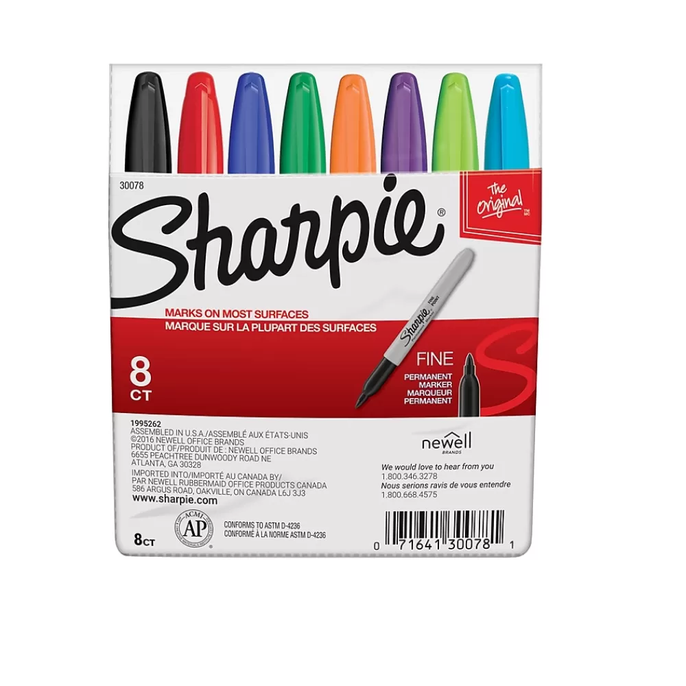 Sharpie Markers<Permanent Marker, Fine Tip, Assorted, 8/Pack (30078)