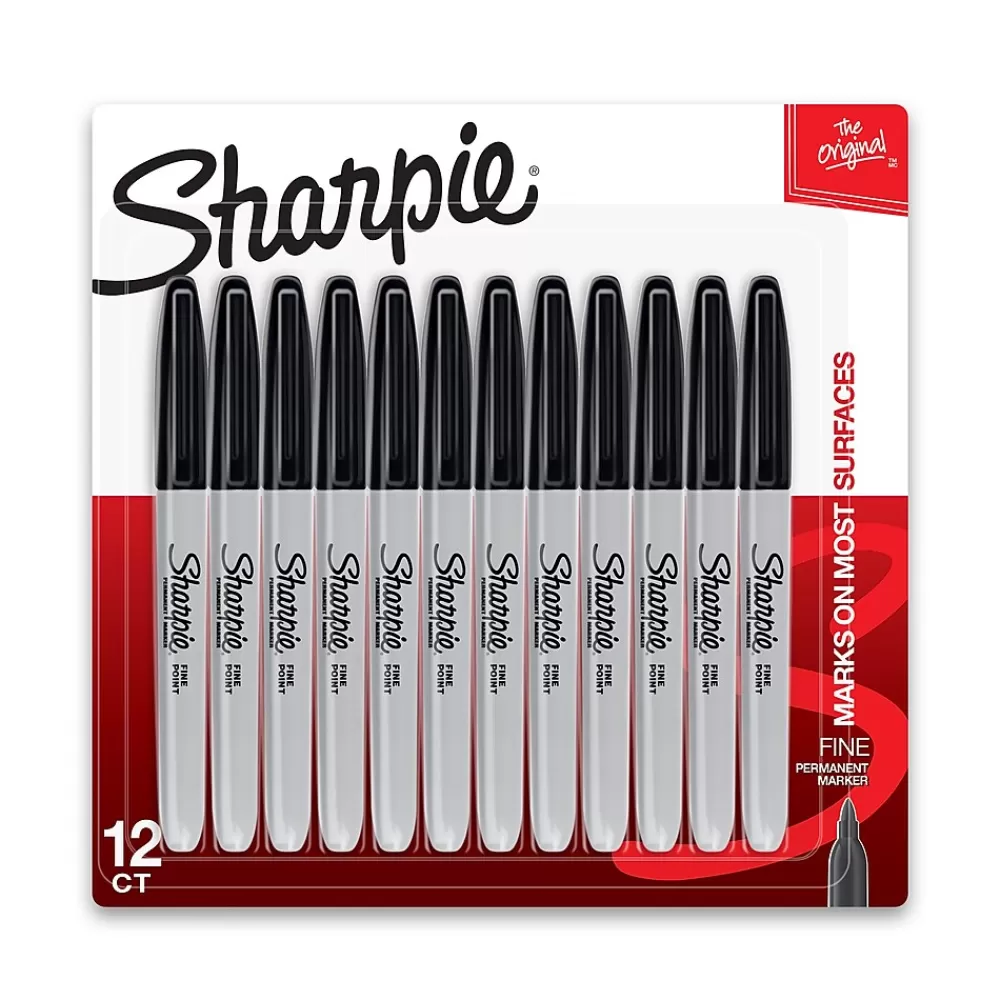 Sharpie Markers<Permanent Marker, Fine Tip, Black, 12/Pack (1812419)