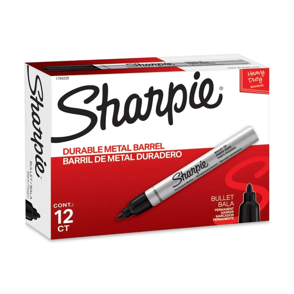 Sharpie Markers<Permanent Markers, Bullet Tip, Black, 12/Pack (1794229)