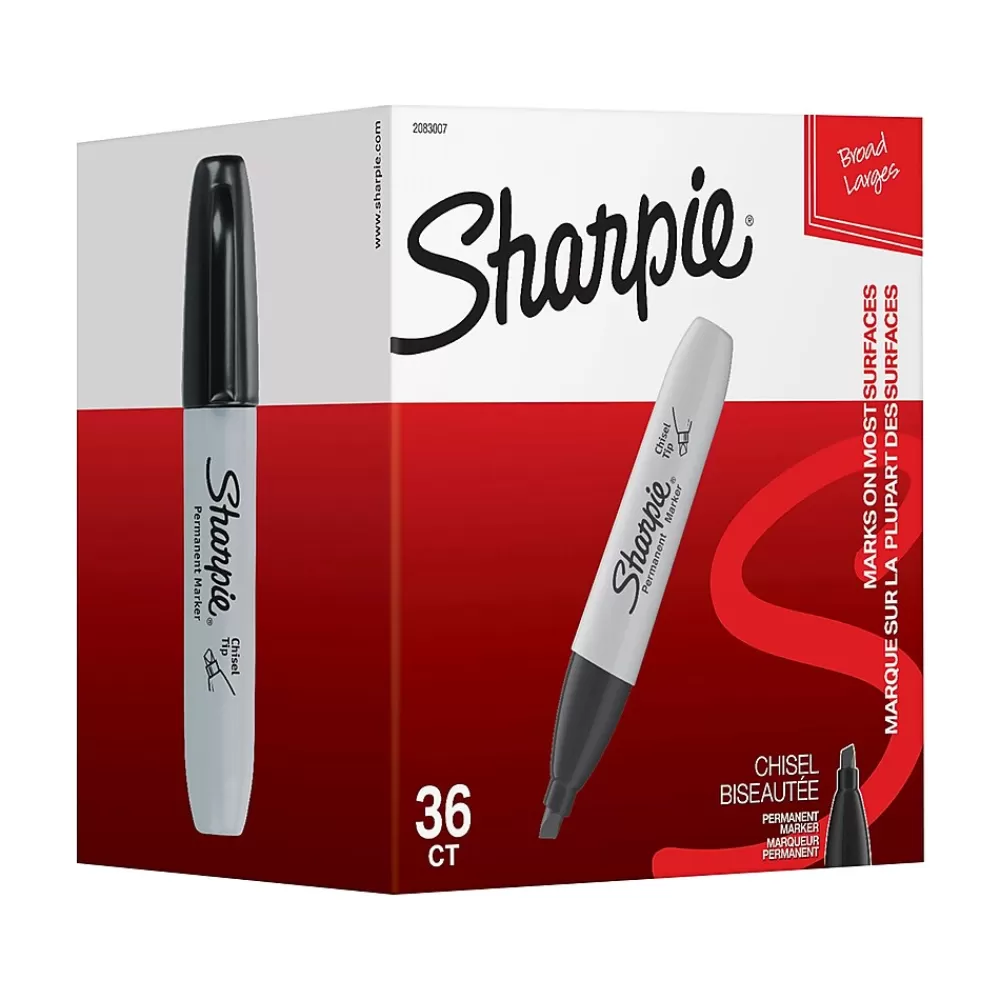 Sharpie Markers<Permanent Markers, Chisel Tip, Black, 36/Pack (2083007)