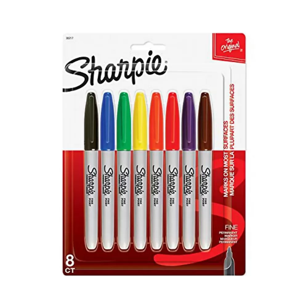Sharpie Markers<Permanent Markers, Fine Tip, Assorted Colors, 8/Pack (30217)