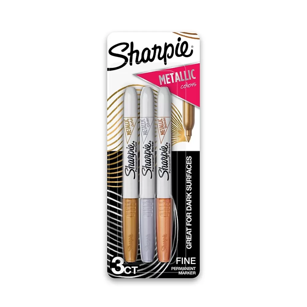 Sharpie Markers<Permanent Markers, Fine Tip, Assorted Metallic, 3/Pack (1823815)