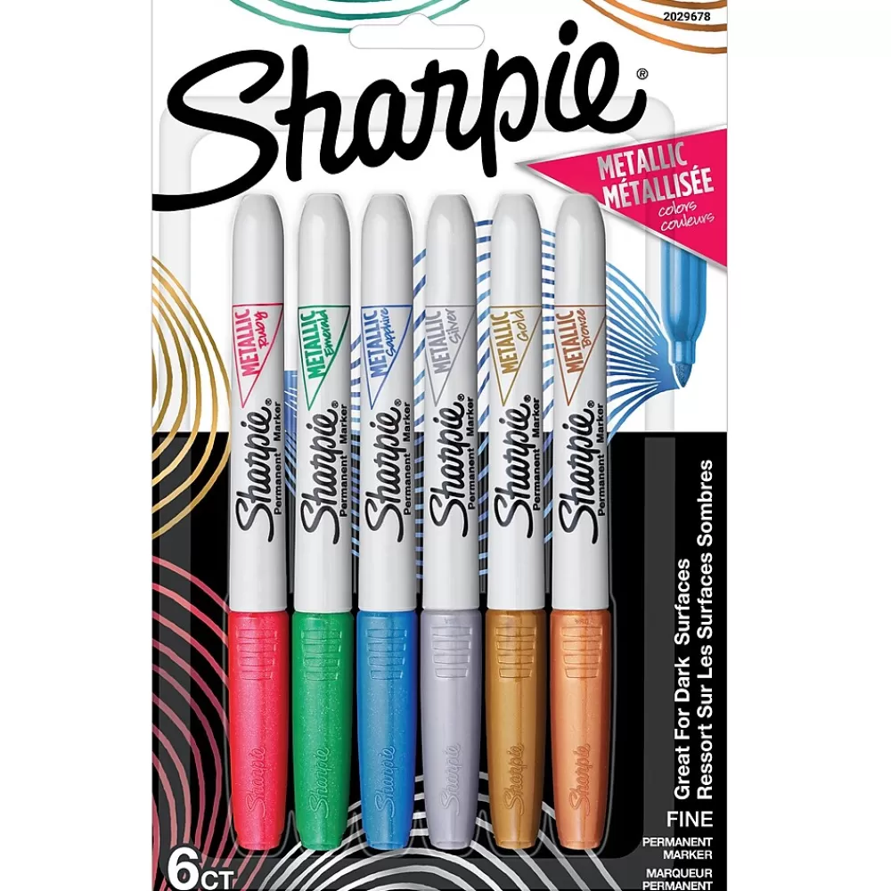 Sharpie Markers<Permanent Markers, Fine Tip, Assorted Metallic, 6/Pack (2029678)