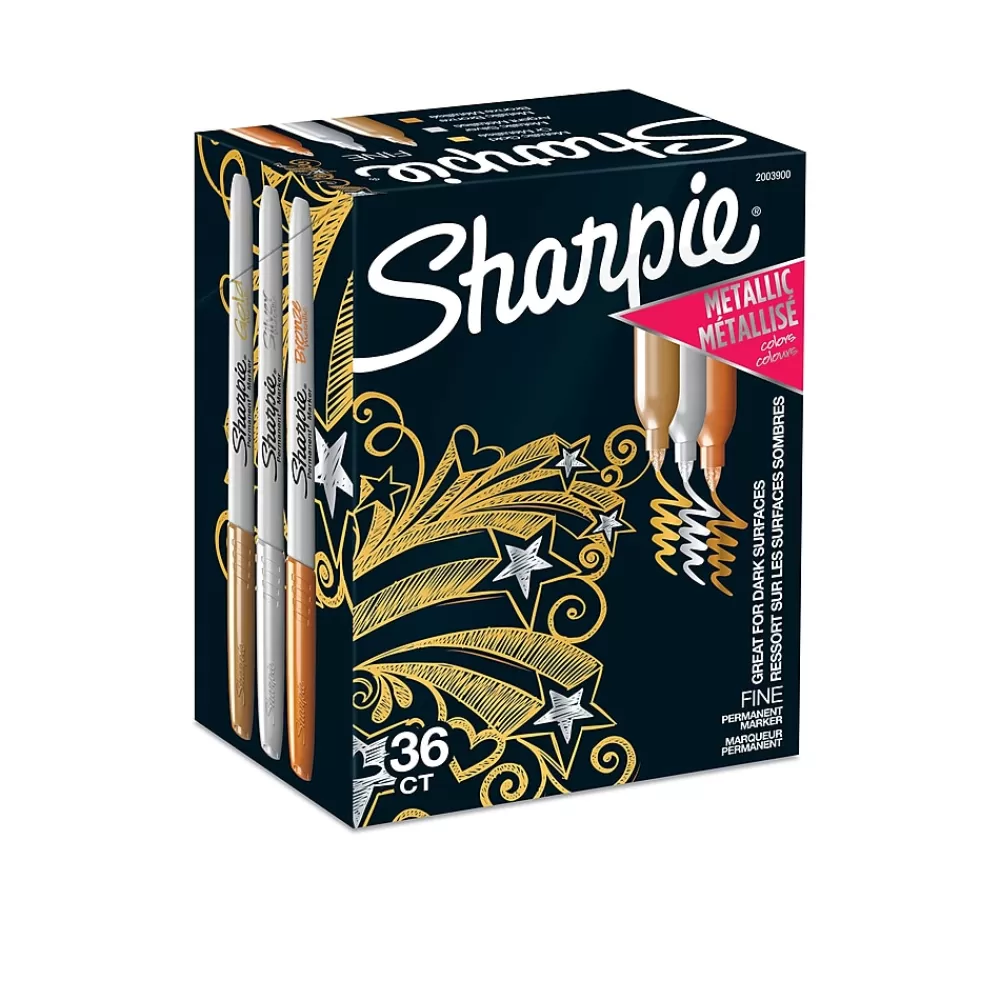 Sharpie Markers<Permanent Markers, Fine Tip, Assorted Metallic, 36/Pack (2003900)