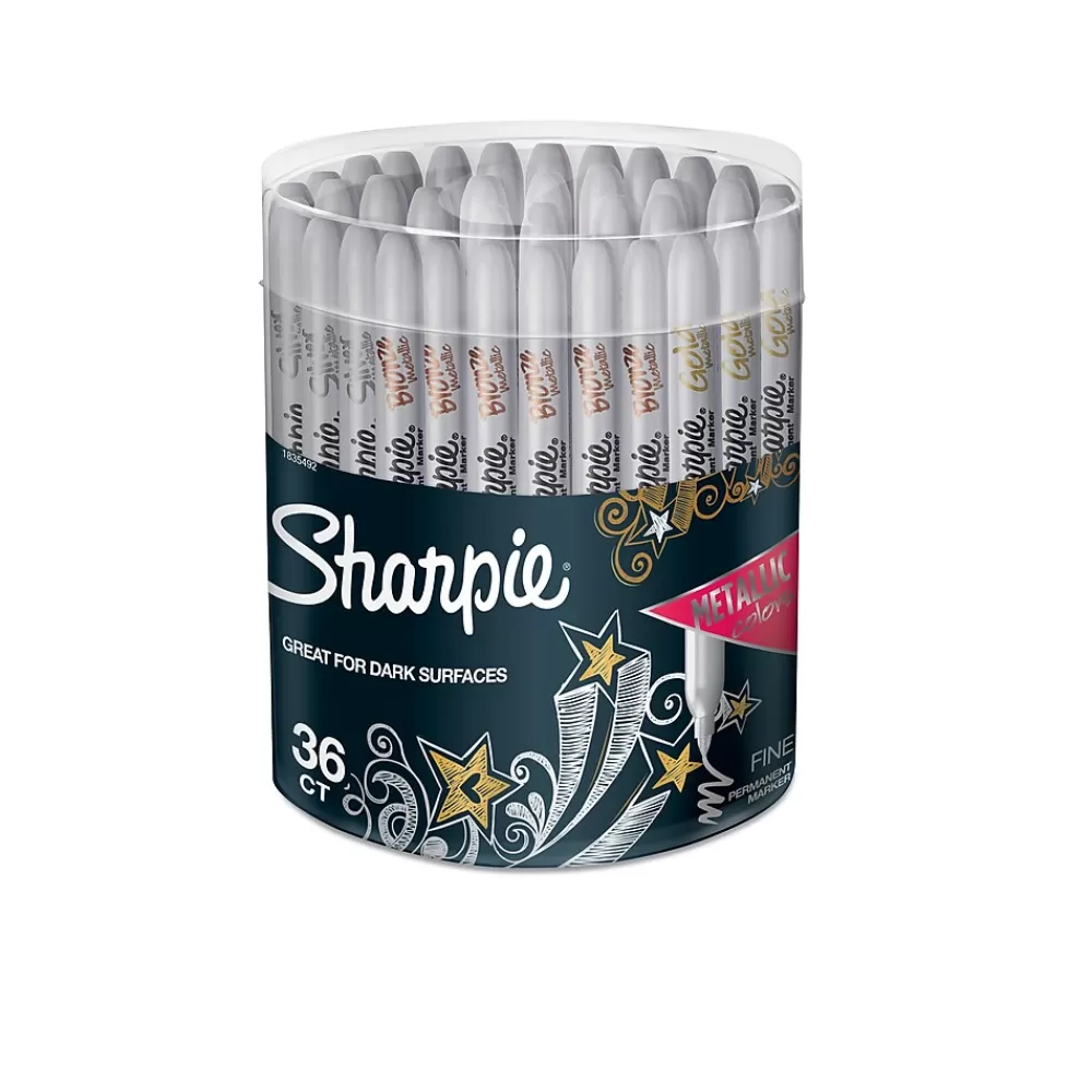 Sharpie Markers<Permanent Markers, Fine Tip, Assorted Metallic, 36/Pack (1835492)