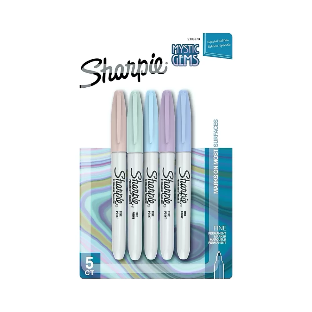 Sharpie Markers<Permanent Markers, Fine Tip, Mystic Gem Assorted Inks, 5/Pack (2136773)