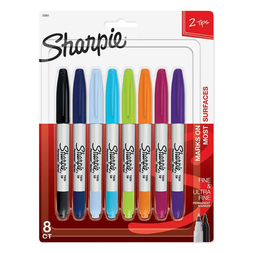 Sharpie Markers<Permanent Markers, Twin Tip, Assorted, 8/Pack (33861)