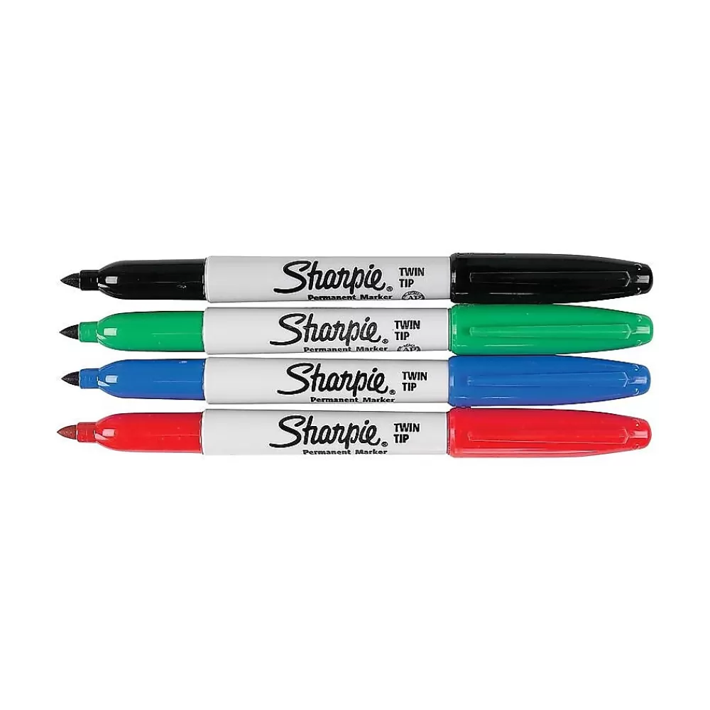 Sharpie Markers<Permanent Markers, Twin Tip, Assorted, 4/Pack (32174)