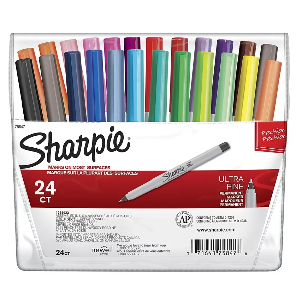 Sharpie Markers<Permanent Markers, Ultra Fine Tip, Assorted, 24/Pack (75847)