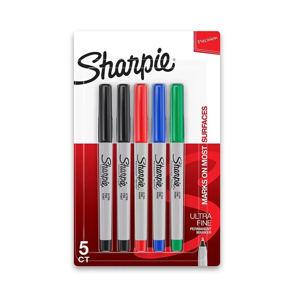 Sharpie Markers<Permanent Markers, Ultra Fine Tip, Assorted, 5/Pack (37675)
