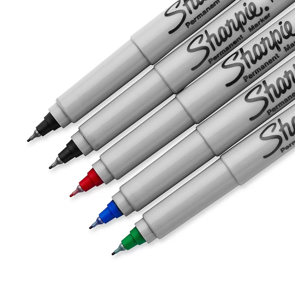 Sharpie Markers<Permanent Markers, Ultra Fine Tip, Assorted, 5/Pack (37675)