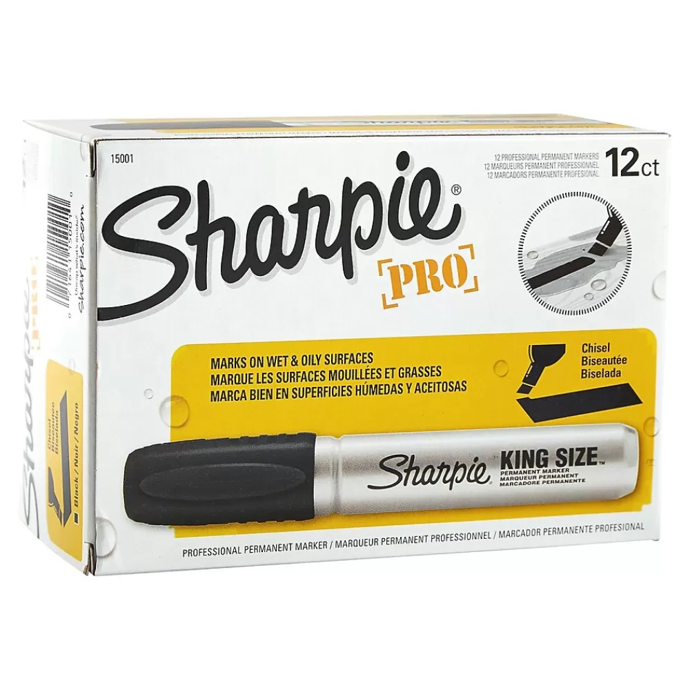 Sharpie Markers<Pro King Size Permanent Marker, Chisel Tip, Black Ink, Dozen (15001)