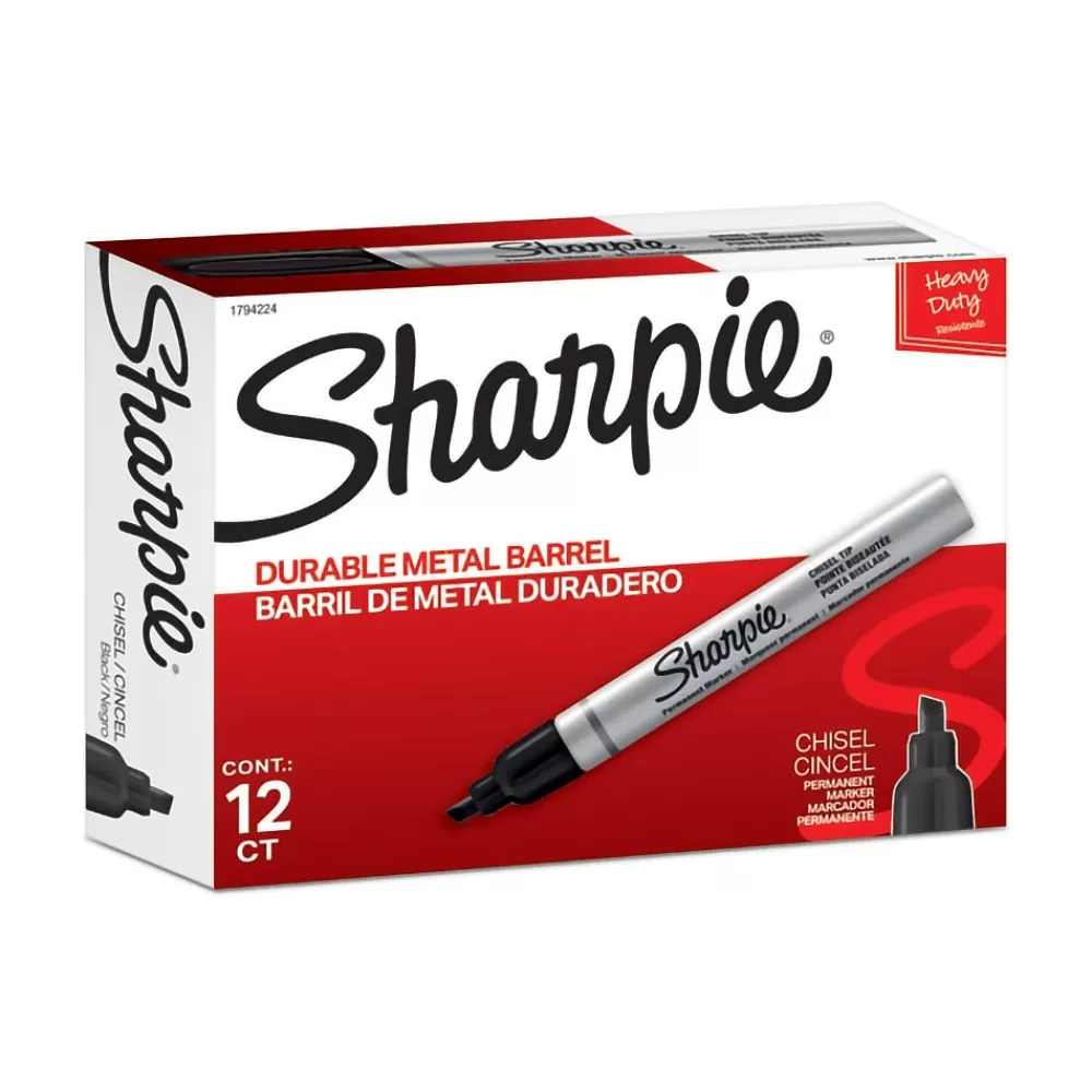 Sharpie Markers<PRO Permanent Markers, Chisel Tip, Black, 12/Pack (1794224)