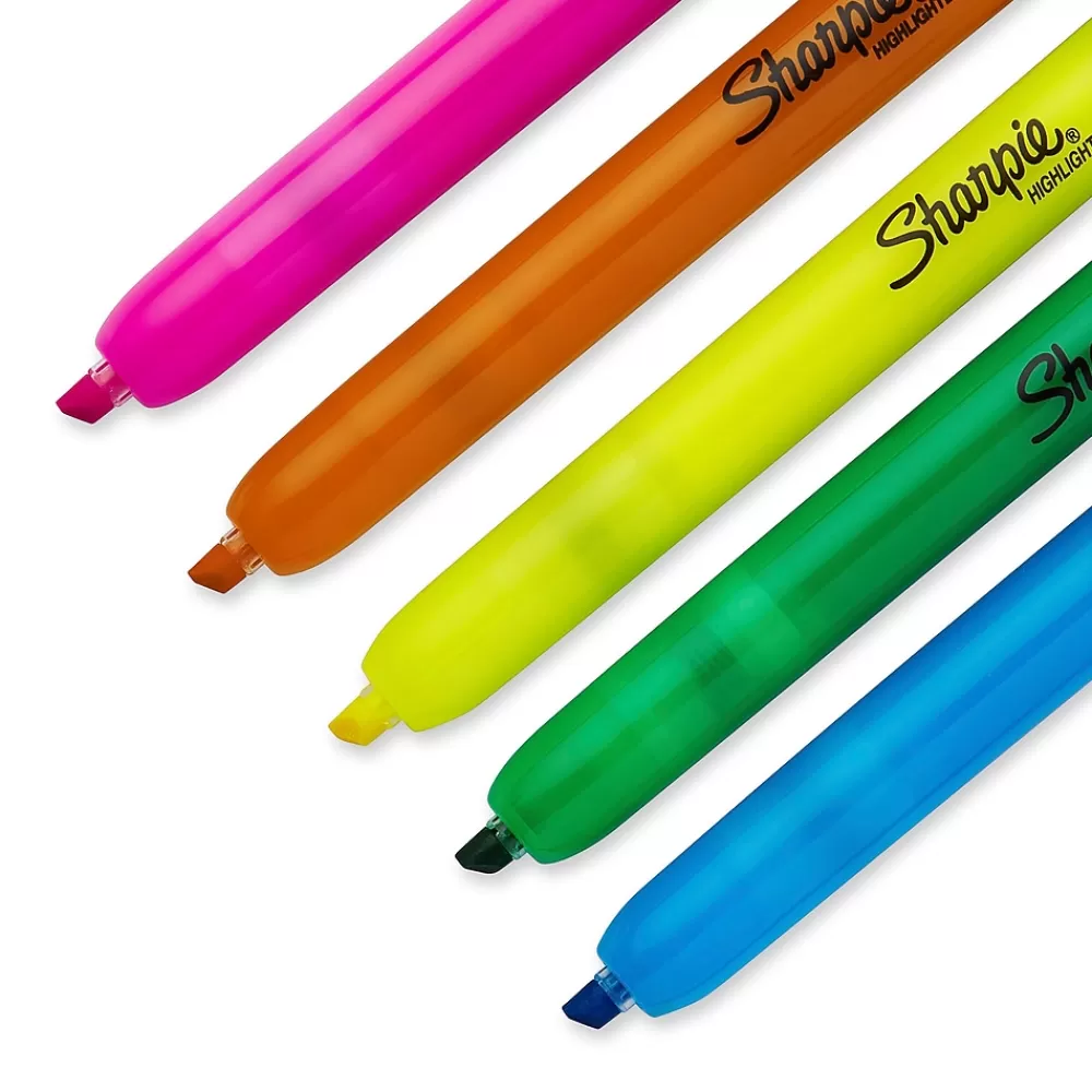 Sharpie Highlighters<Retractable Highlighter, Chisel Tip, Assorted, 5/Pack (28175PP)