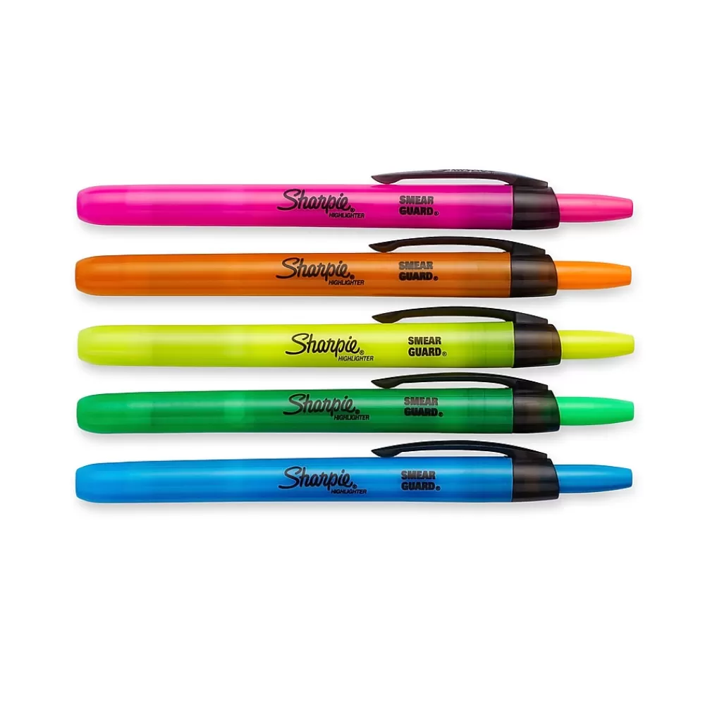 Sharpie Highlighters<Retractable Highlighter, Chisel Tip, Assorted, 5/Pack (28175PP)