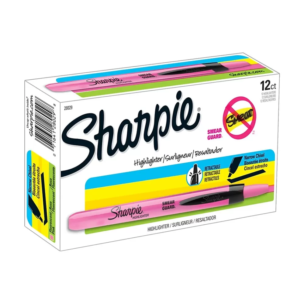 Sharpie Highlighters<Retractable Highlighter, Chisel Tip, Fluorescent Pink, Dozen (28029)