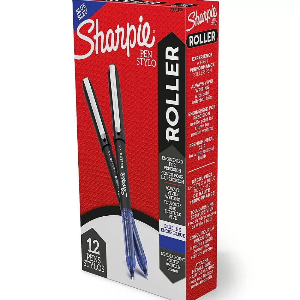 Sharpie Pens<Rollerball Pens, 0.5 mm, Needle Point Precision, Blue Ink, Dozen (2093199)