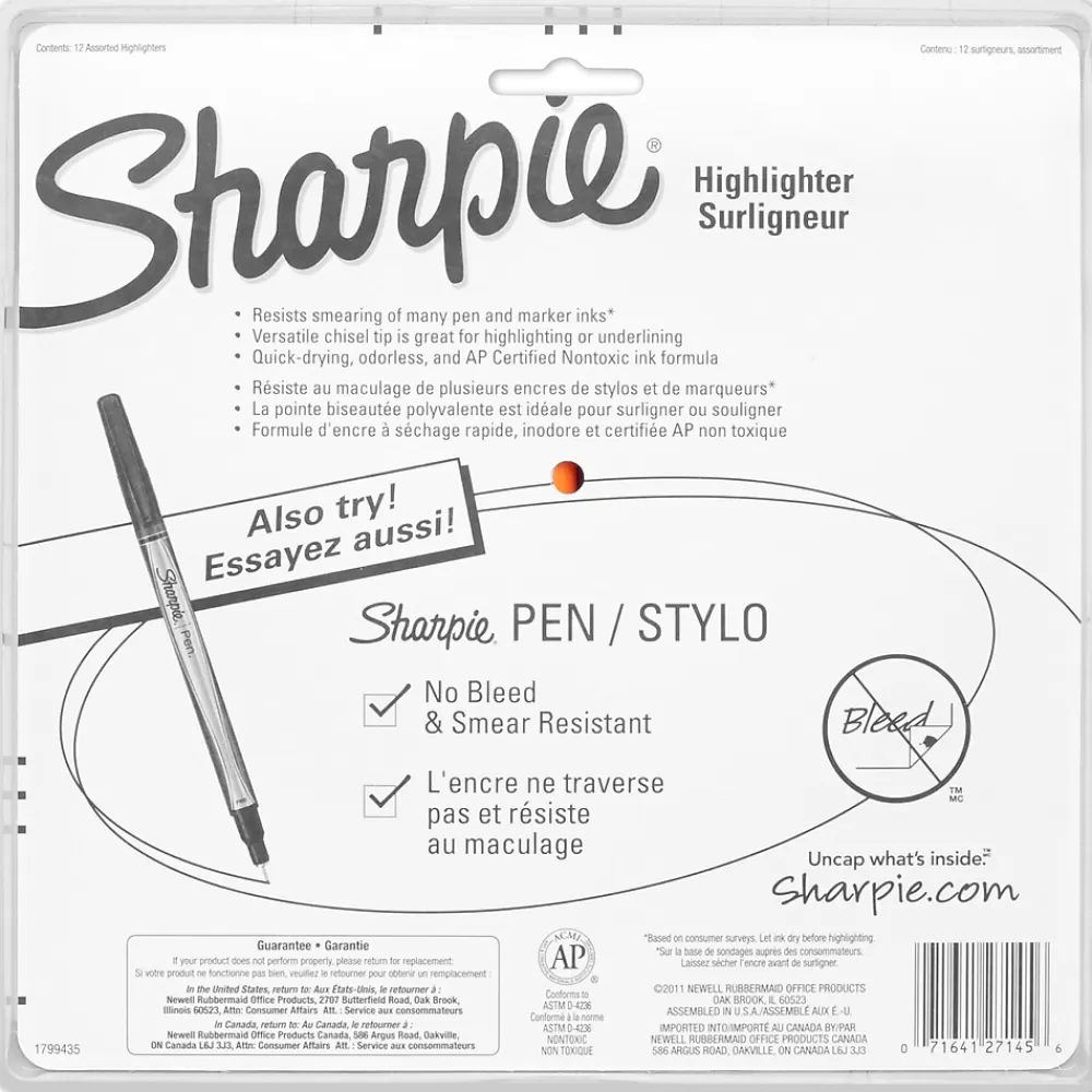 Sharpie Highlighters<Stick Highlighter, Chisel Tip, Assorted, Dozen (27145)