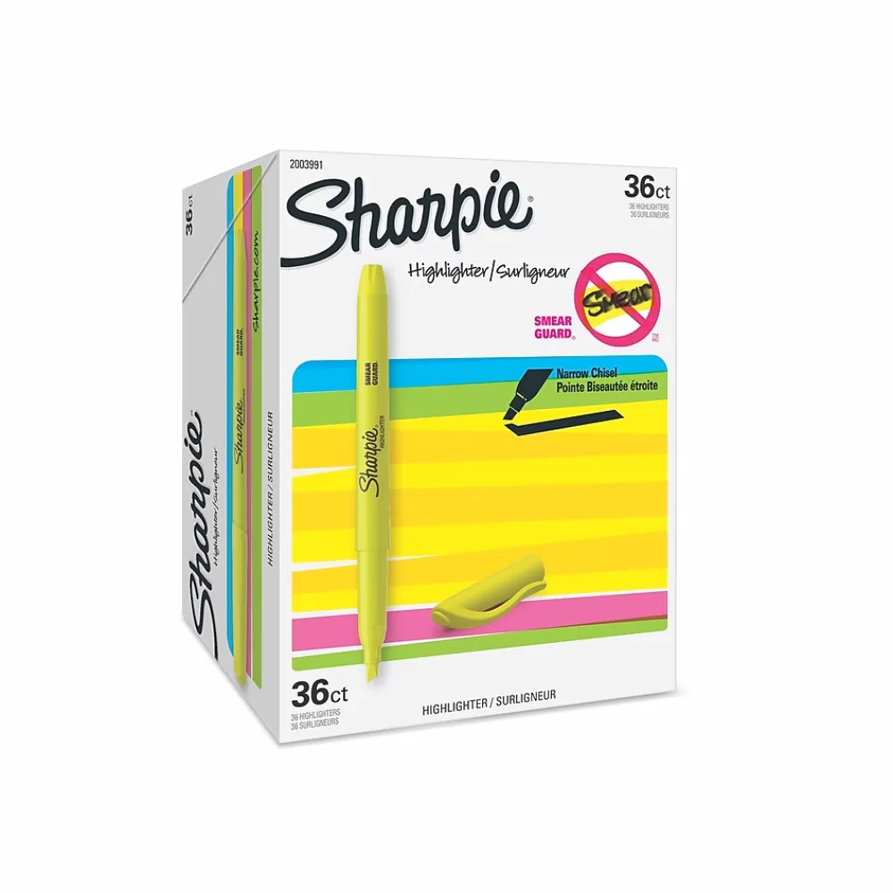 Sharpie Highlighters<Stick Highlighter, Chisel Tip, Yellow, 36/Pack (2003991)