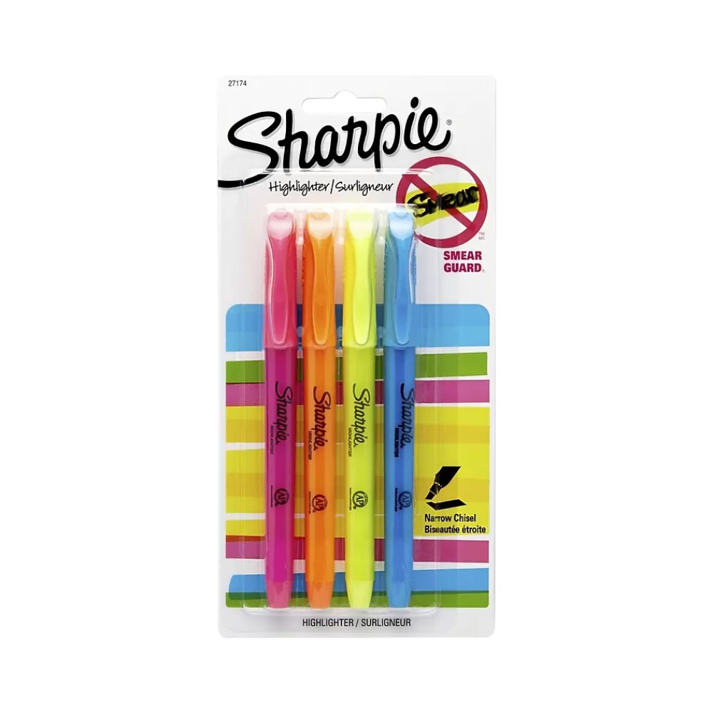 Sharpie Highlighters<Stick Highlighters, Chisel Tip, Assorted Colors, 4/Pack (2102110)