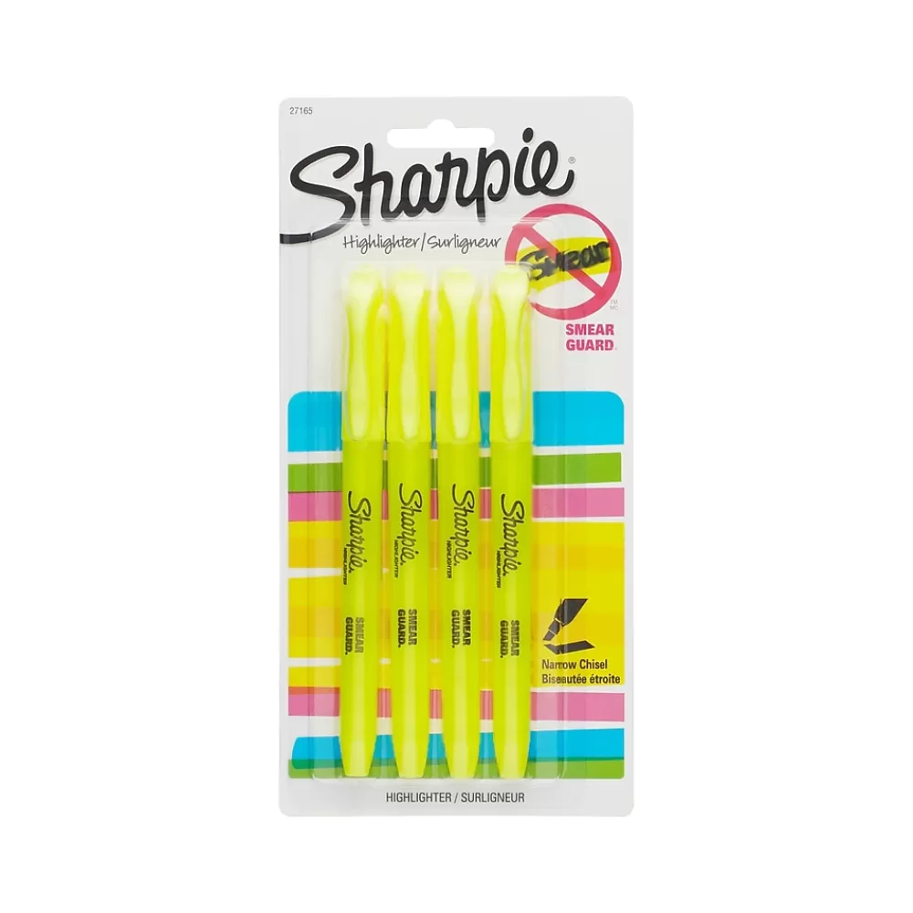 Sharpie Highlighters<Stick Pocket Highlighter, Chisel Tip, Yellow, 4/Pack (1770695)