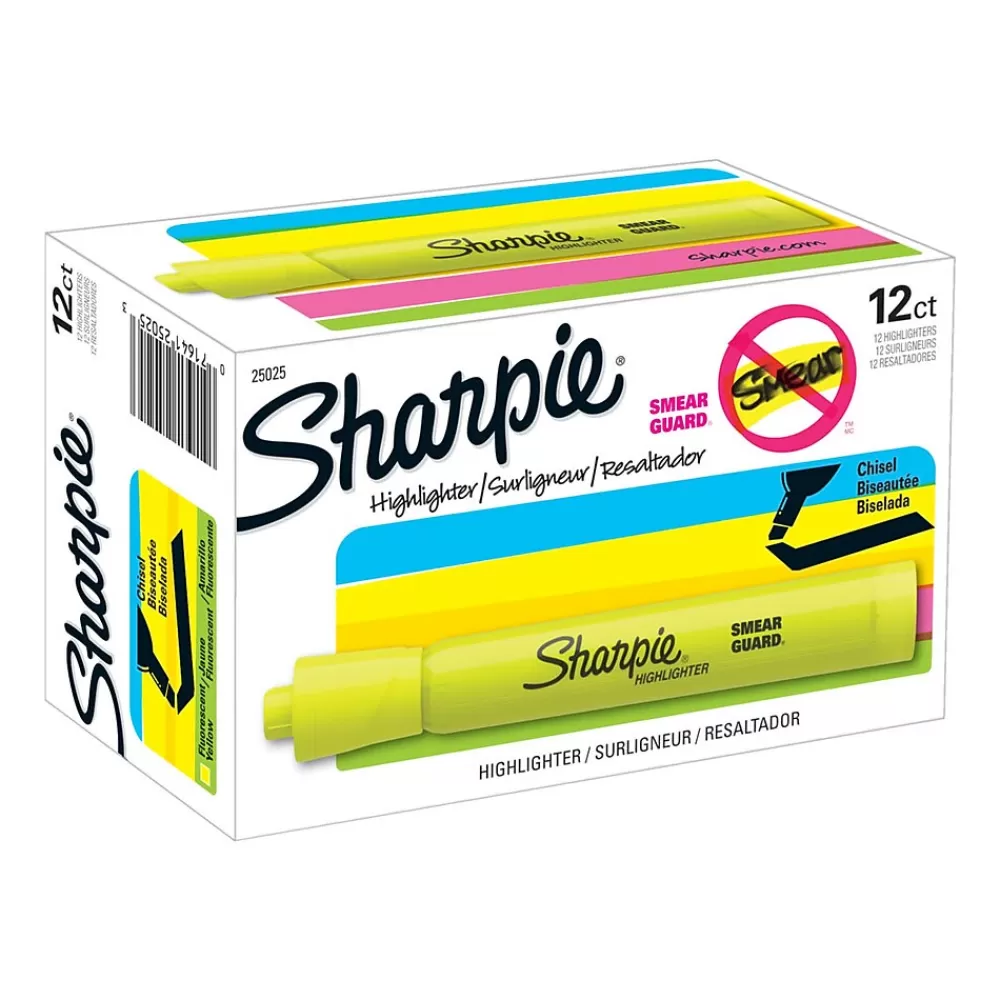 Sharpie Highlighters<Tank Highlighter, Chisel Tip, Fluorescent Yellow, Dozen (25025)