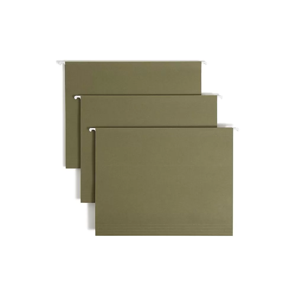 Smead Hanging File Folders<100% Recycled Hanging File Folders, 1/5-Cut Adjustable Tab, Letter Size, Standard Green, 25/Box (65001)