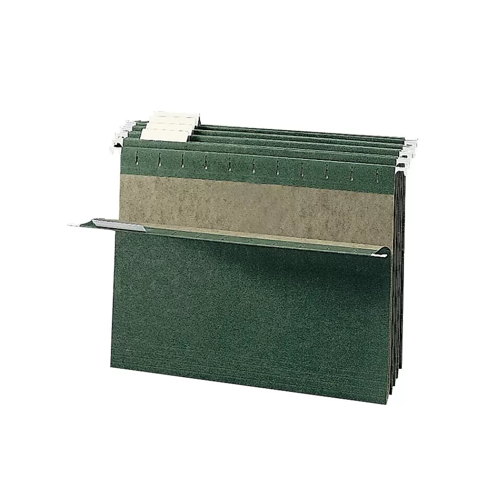 Smead Hanging File Folders<100% Recycled Hanging File Folders, 1/5-Cut Adjustable Tab, Letter Size, Standard Green, 25/Box (65001)