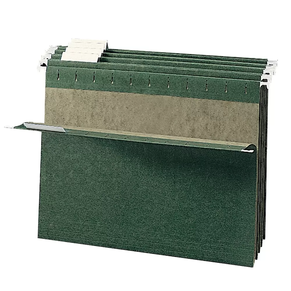 Smead Hanging File Folders<100% Recycled Hanging File Folders, 1/5-Cut Adjustable Tab, Letter Size, Standard Green, 25/Box (65001)