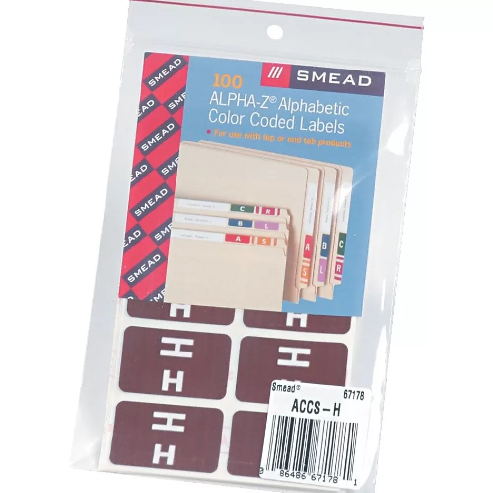 Smead Labels<AlphaZ ACCS Color-Coded Alphabetic Labels, H, Dark Brown, 100/Pk (67178)