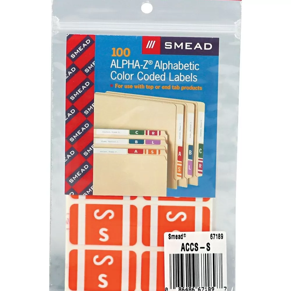 Smead Labels<AlphaZ ACCS Color-Coded Alphabetic Labels, S, Red, 100/Pk (67171)