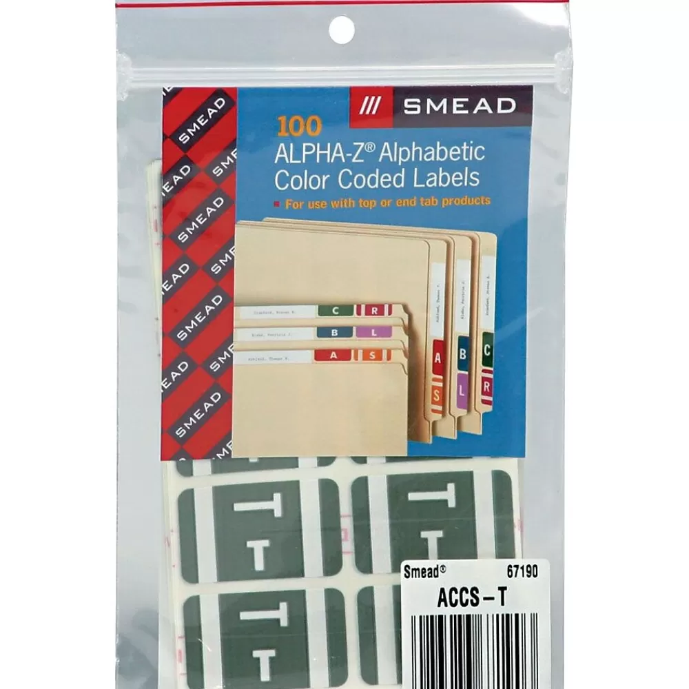 Smead Labels<AlphaZ ACCS Color-Coded Alphabetic Labels, T, Gray, 100/Pack (67190)