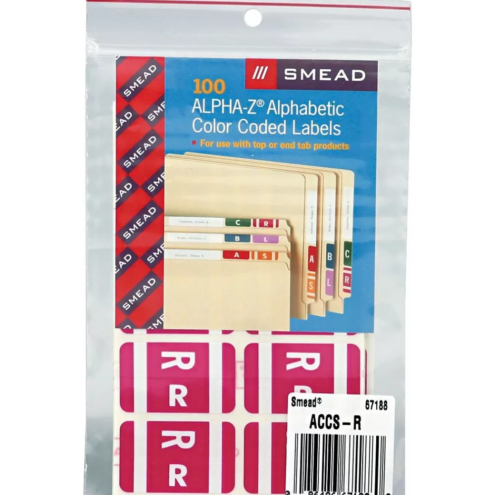 Smead Labels<® Alpha-Z Color-Coded Second Letter "R" Labels, 10 Labels Per Sheet, Purple, 1"H x 1 5/8"W, 100 Labels/Pk