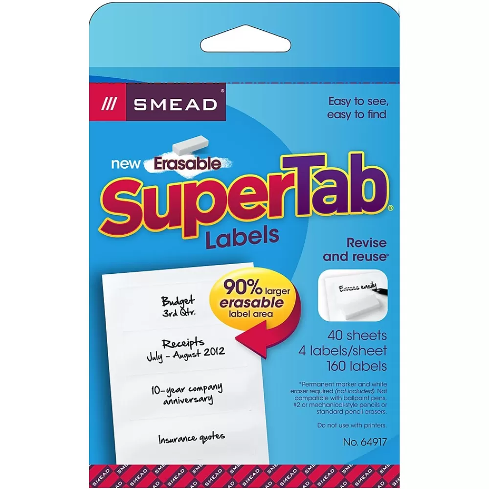 Smead Labels<160ct Erasable Supertab File Folder Labels, 3 7/16" x 1 1/4" (SMD64917)