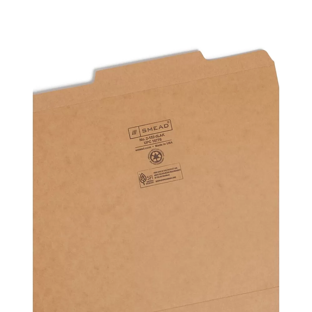 Smead File Folders<File Folders, Reinforced 2/5-Cut Tab Right Of Center, Guide Height, Letter Size, Kraft, 100/Box (10776)