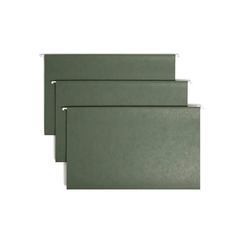Smead Hanging File Folders<Heavy Duty TUFF Recycled Hanging File Folder, 3-Tab Tab, Legal Size, Standard Green, 20/Box (64136)